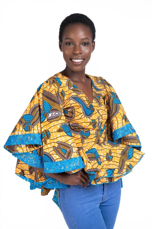 Zera African Print Wrap Top (Blue and Orange) - www.makula.store