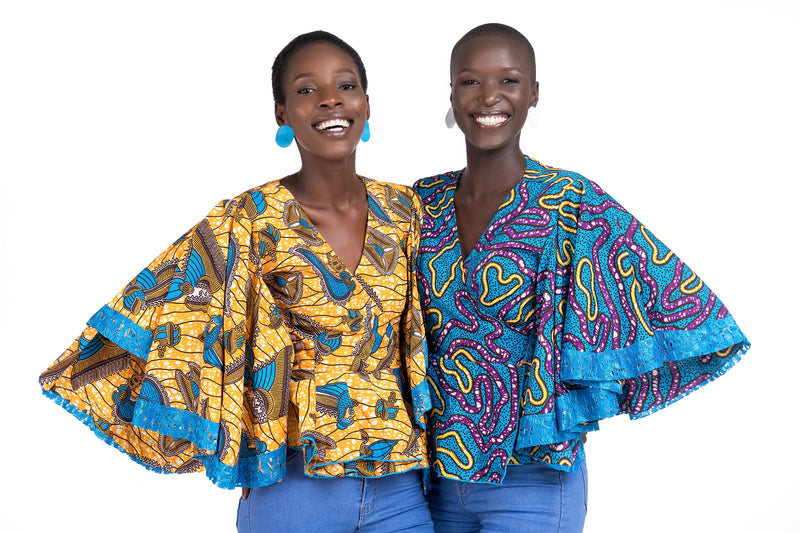 Zera African Print Wrap Top (blue) - www.makula.store